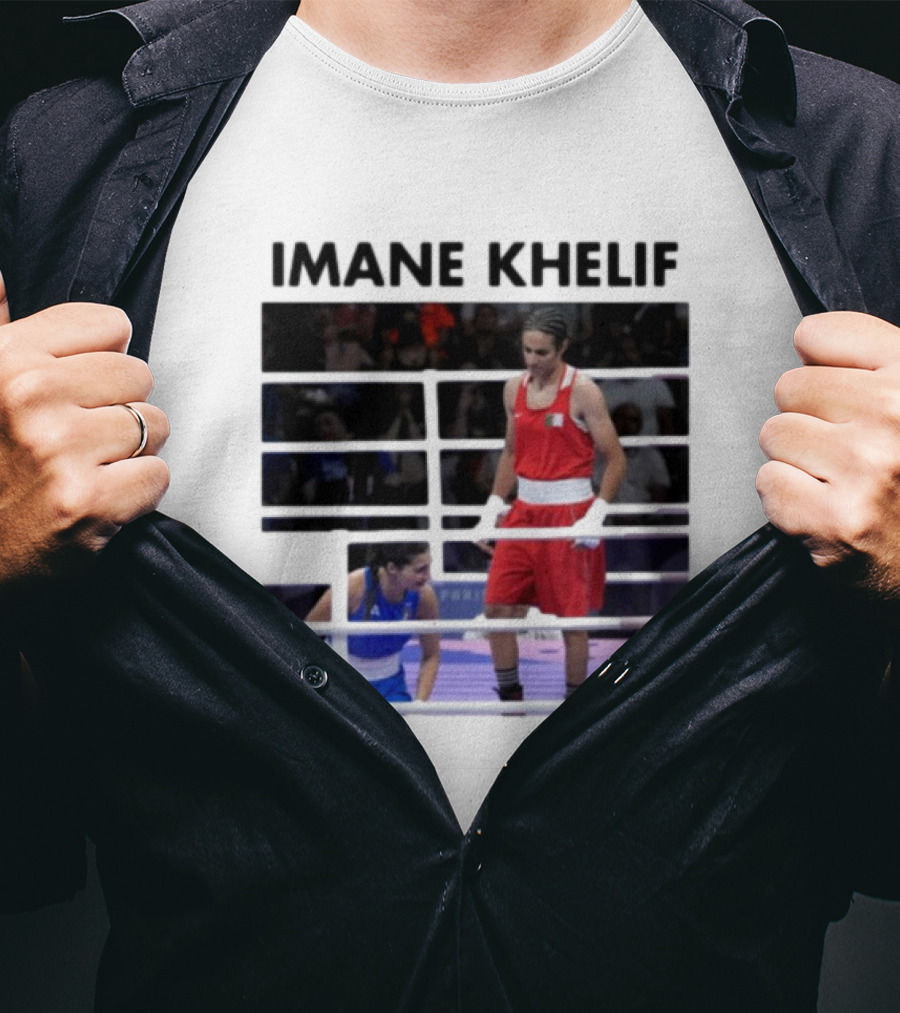 IMANE KHELIF Boxing Match Scene With Red And Blue Competitors T-Shirt