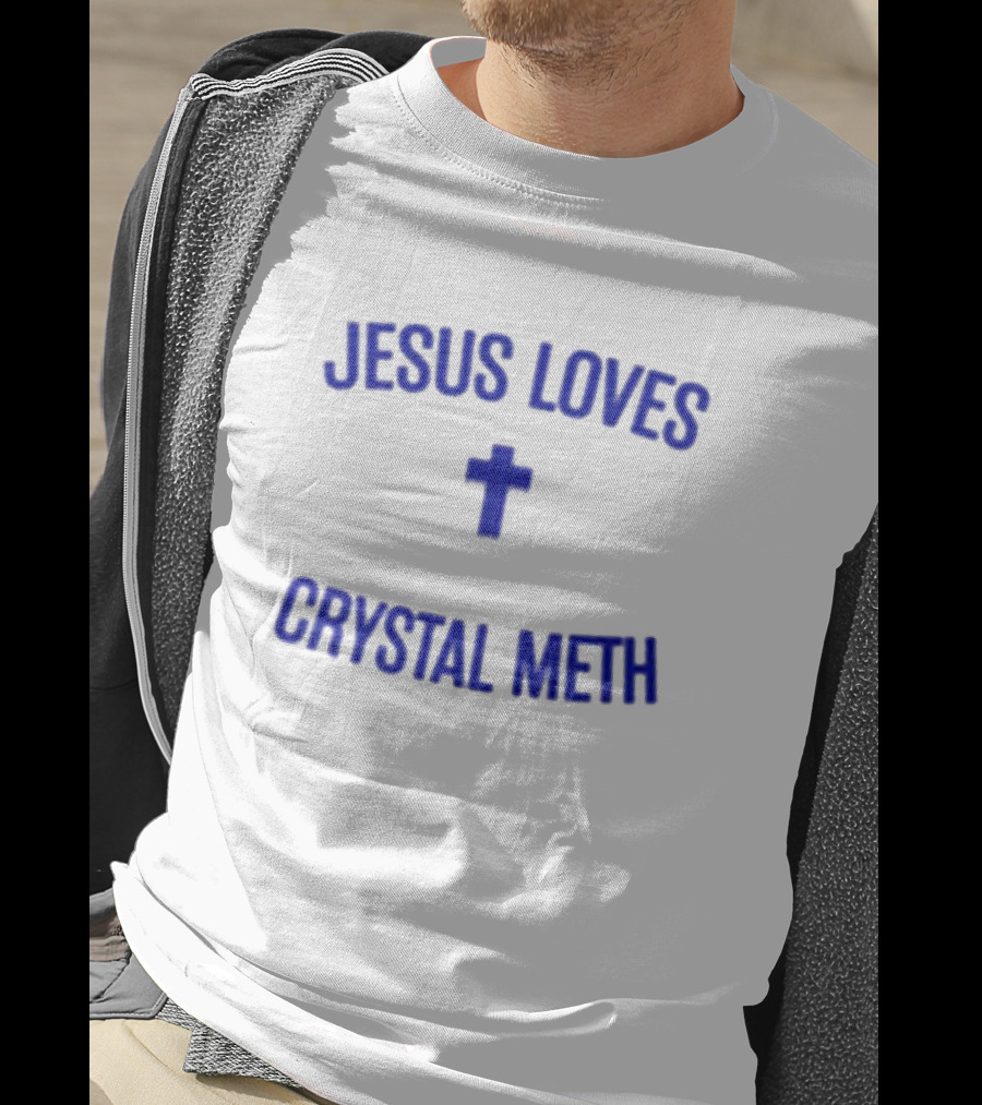 Jesus Loves Crystal Meth Cross Icon Christian T-Shirt