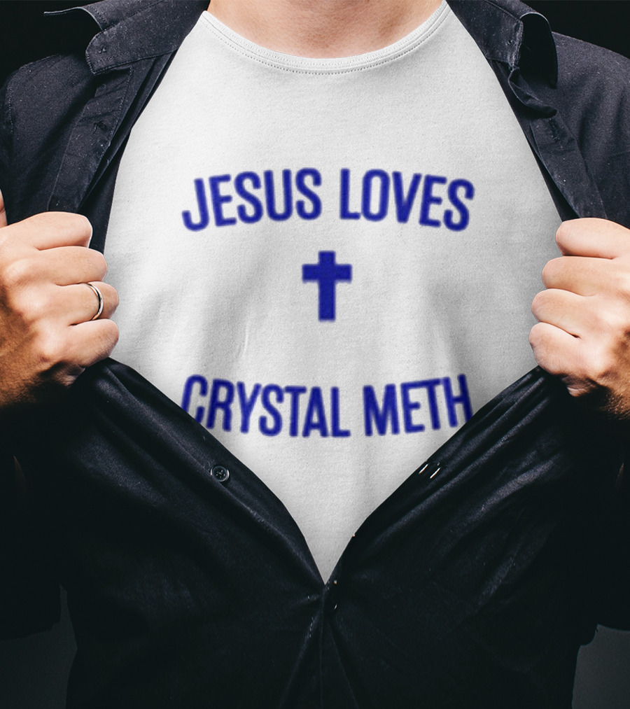Jesus Loves Crystal Meth Cross Icon Christian T-Shirt