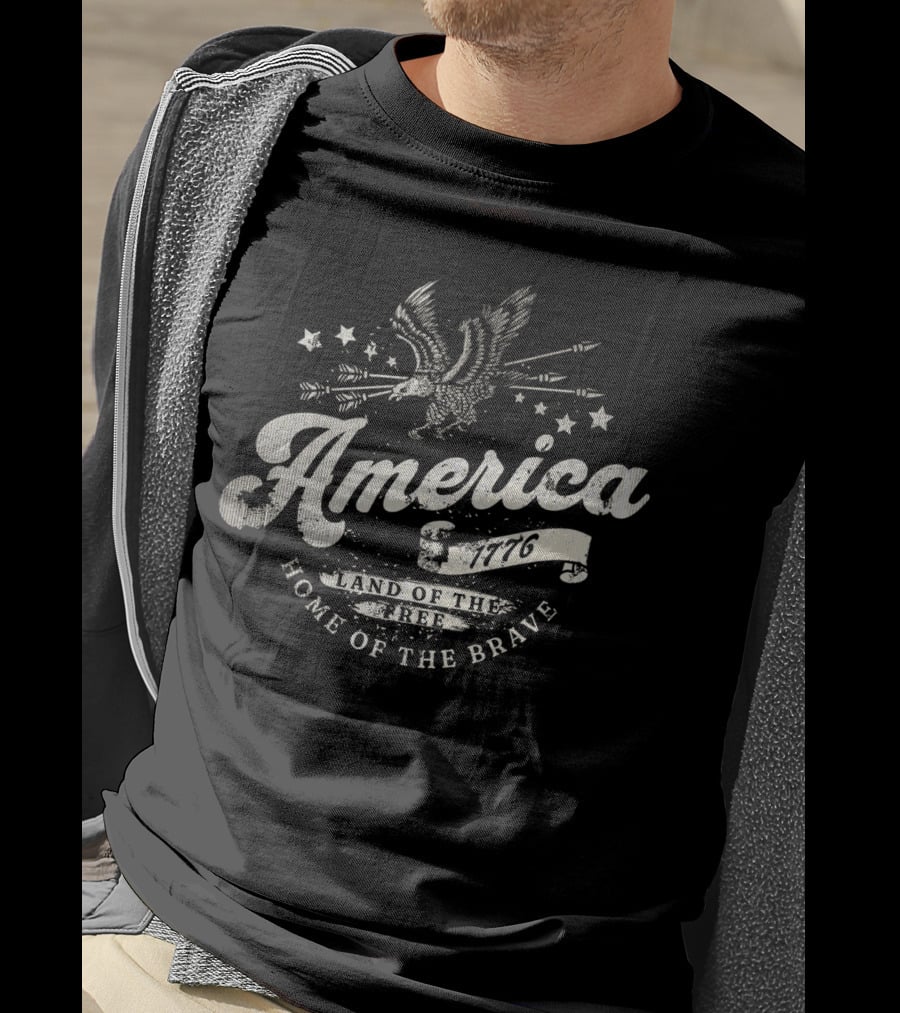 America 1776 Land Of The Free Home Of The Brave Eagle Arrows Stars T-Shirt