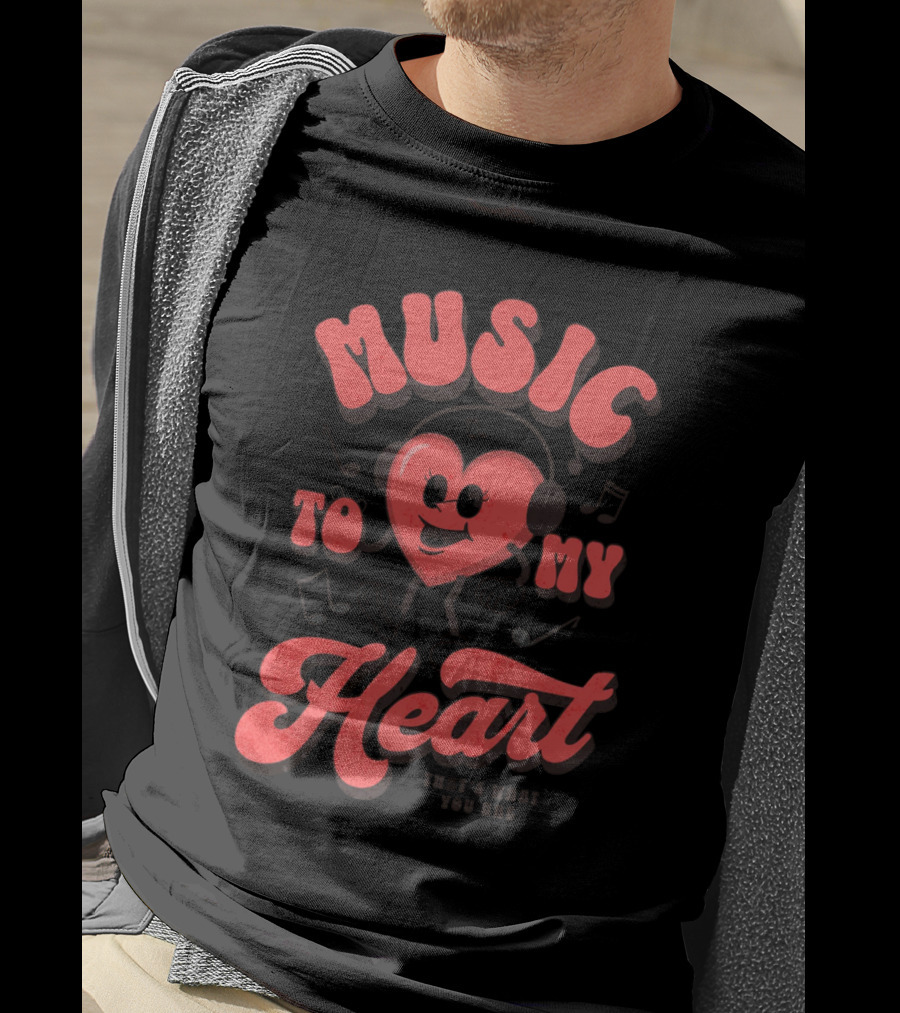Music To My Heart Cute Valentines Mascot Notes And Heart Character T-Shirt