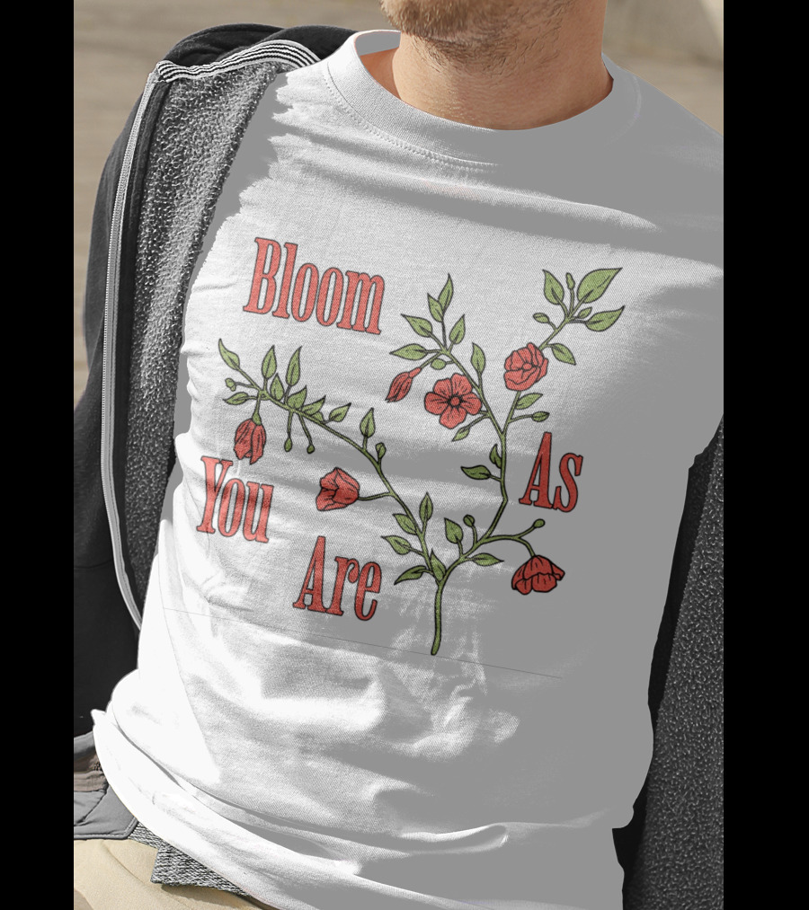 Bloom As You Are Floral Branches Red Flowers Green Leaves T-Shirt