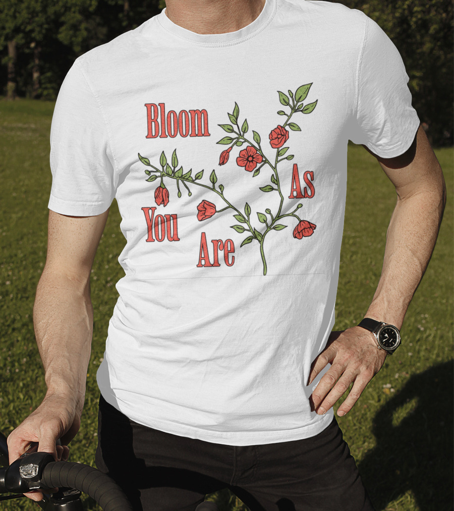 Bloom As You Are Floral Branches Red Flowers Green Leaves T-Shirt