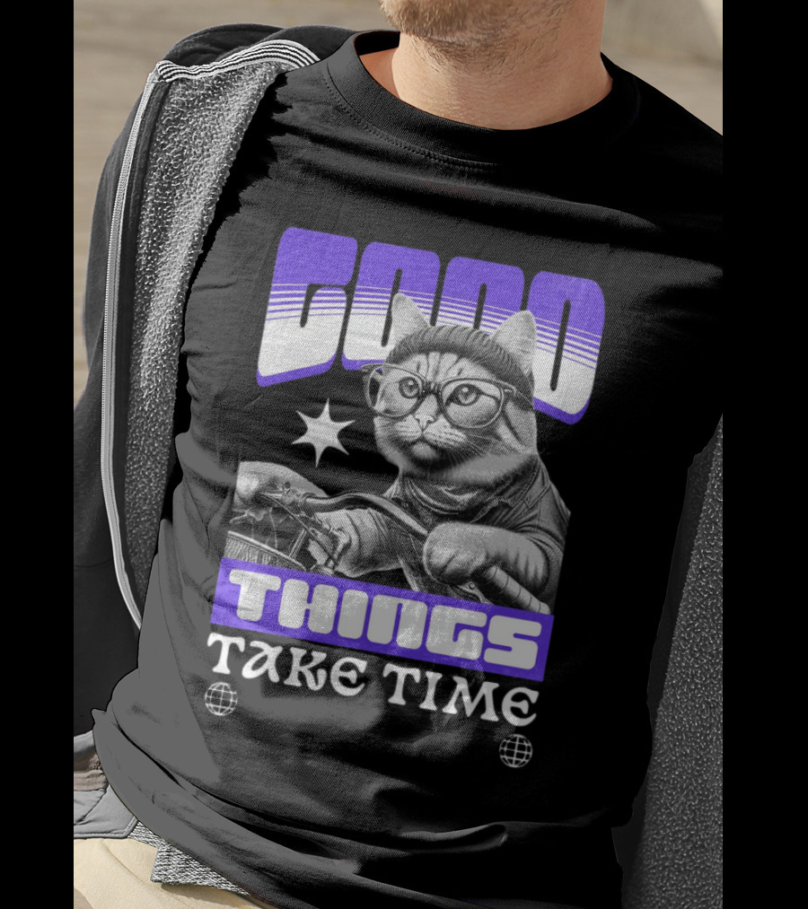 Good Things Take Time Cat In Glasses With Bicycle T-Shirt