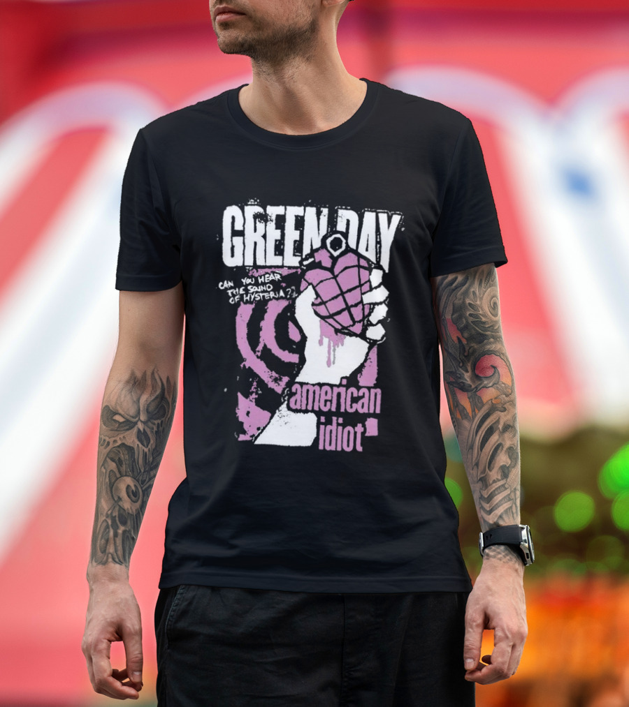Green Day Can You Hear the Sound of Hysteria American Idiot Pink Hand Grenade T-Shirt
