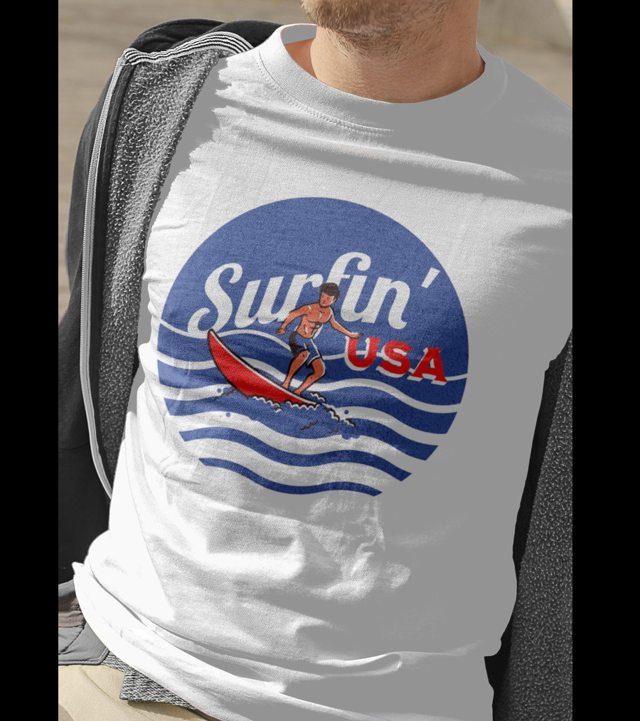 Surfin' USA Surfboard Waves Circle T-Shirt