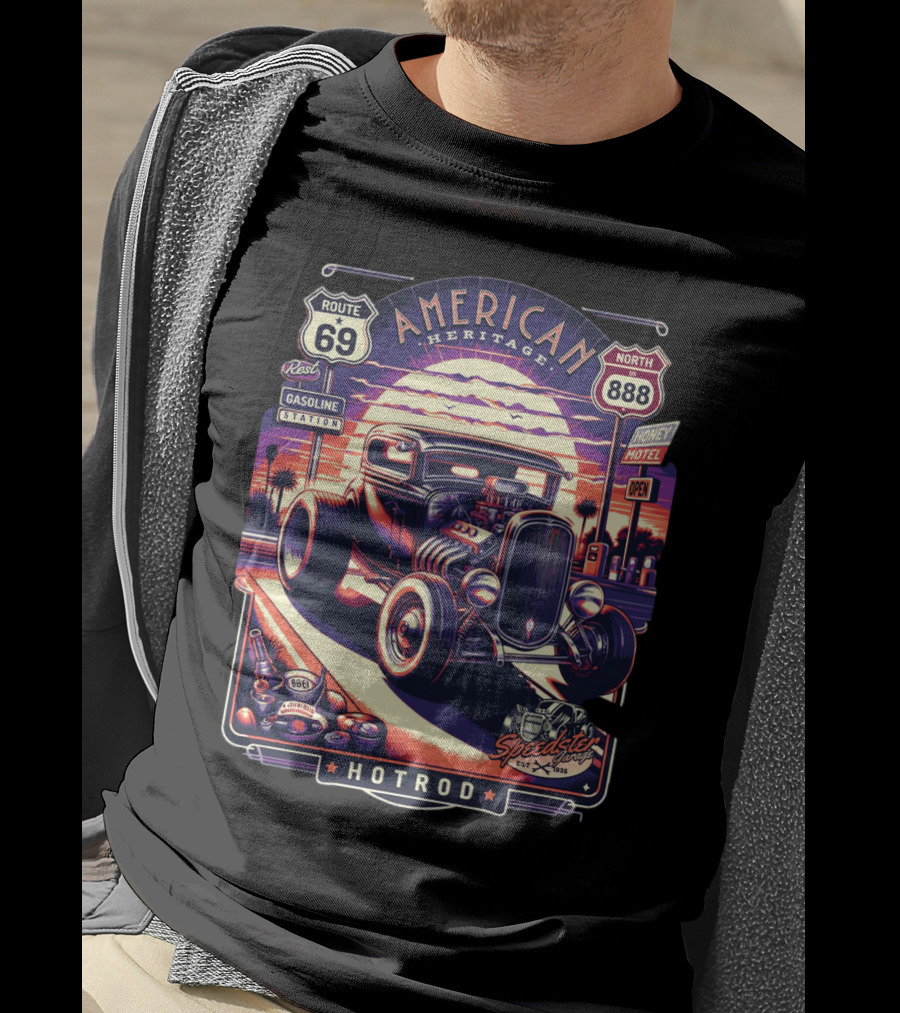 American Heritage Route 69 Hotrod Speedster Gasoline Motel T-Shirt