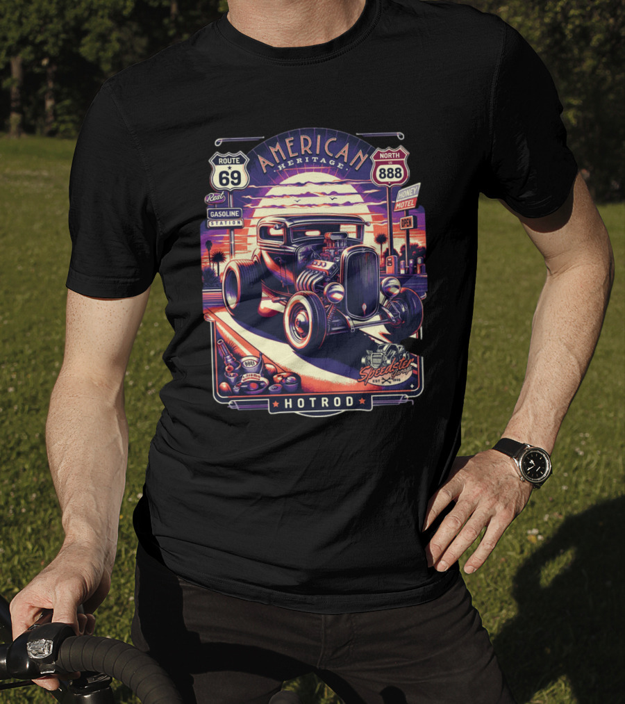 American Heritage Route 69 Hotrod Speedster Gasoline Motel T-Shirt