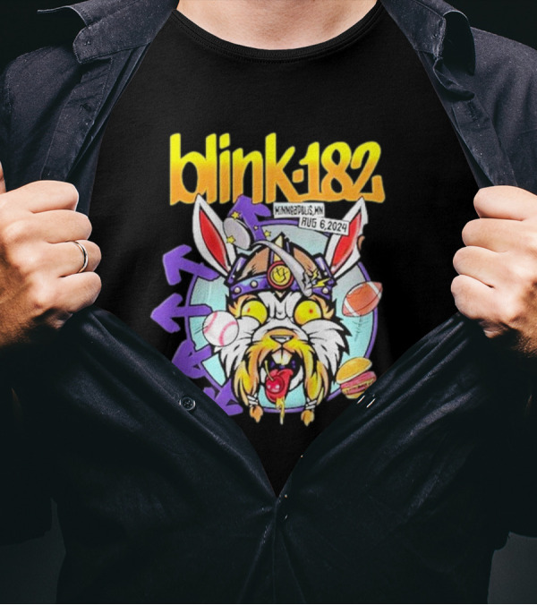 Blink 182 Minneapolis MN Aug 6 2024 Viking Rabbit Baseball Burger T-Shirt