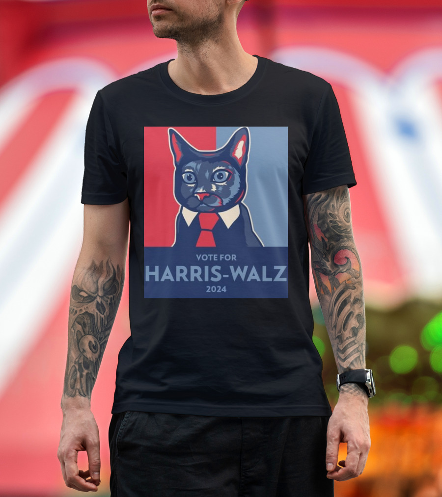 Vote For Harris-Walz 2024 Cat Ladies Red Blue T-Shirt