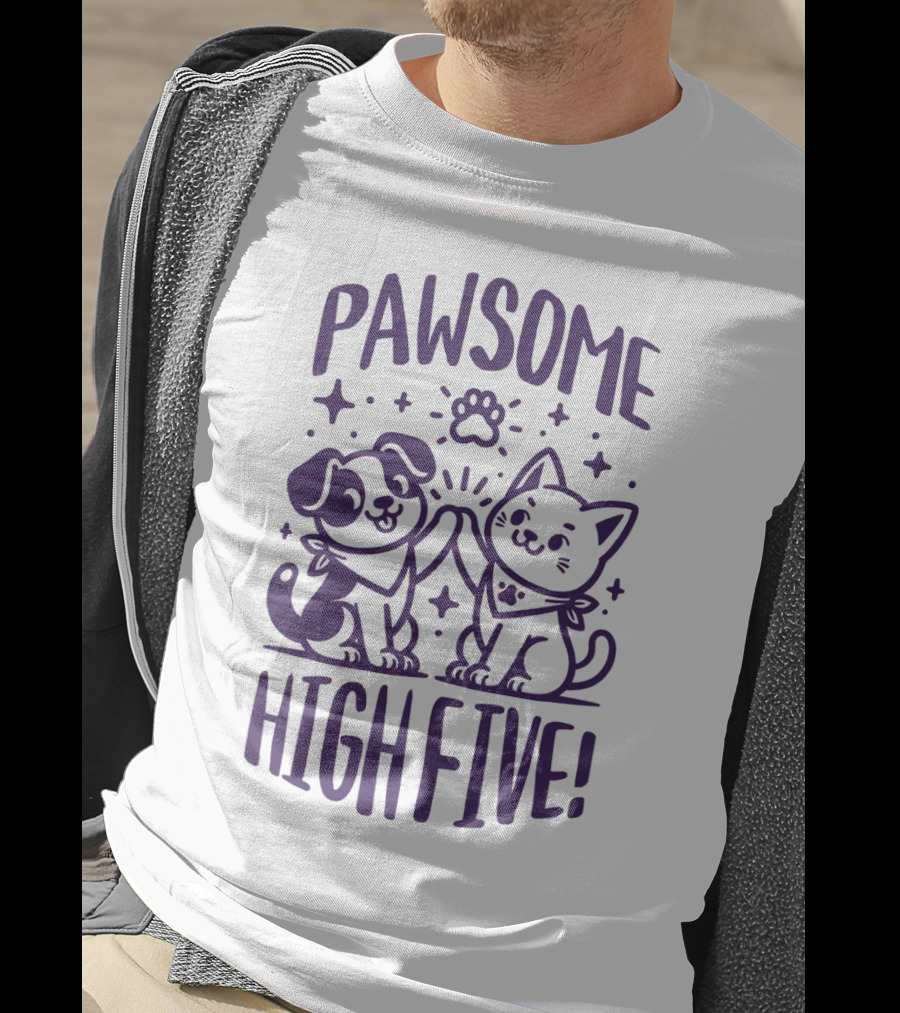 Pawsome High Five Cute Animal Purple Pawsom T-Shirt