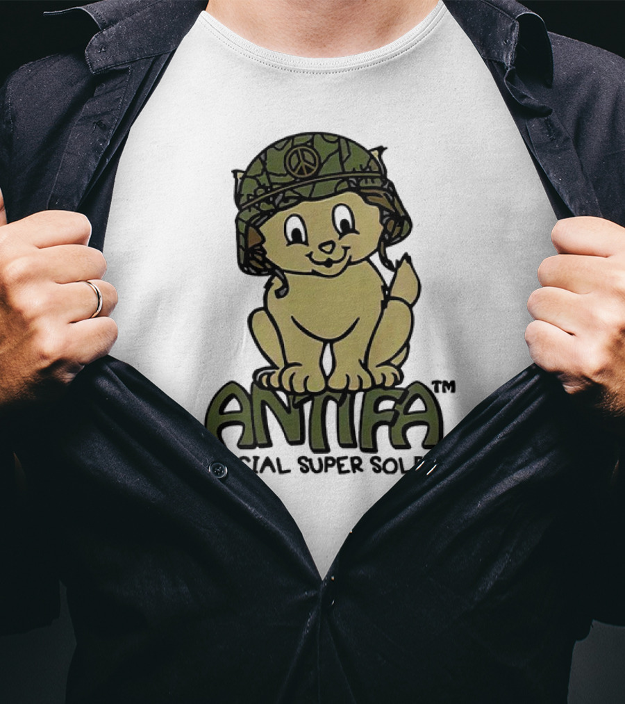 Antifa Super Soldier Peace Helmet Kitten T-Shirt