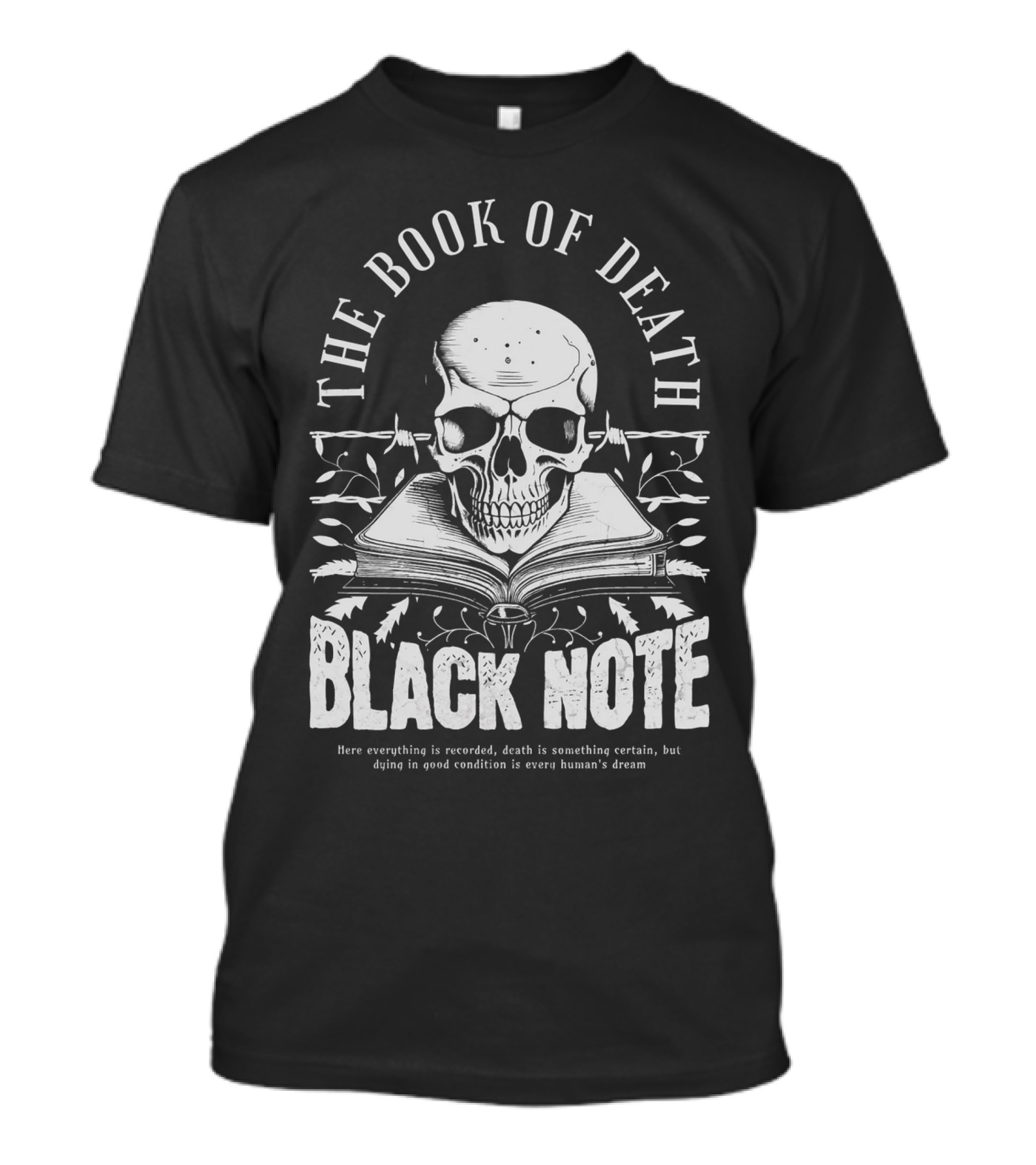The Book Of Death Black Note Skull With Open Book T-Shirt