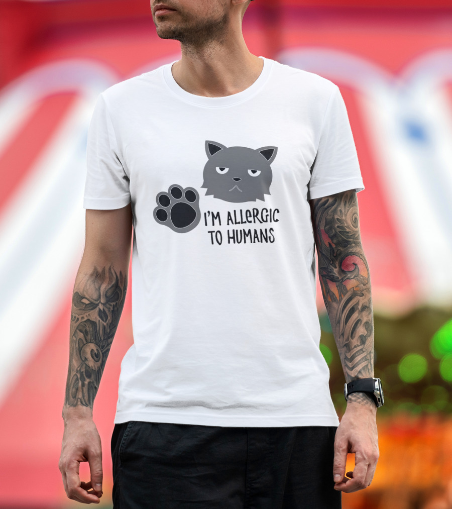Cat I'm Allergic to Humans Shirt with Grumpy Feline Face and Paw Prints T-Shirt