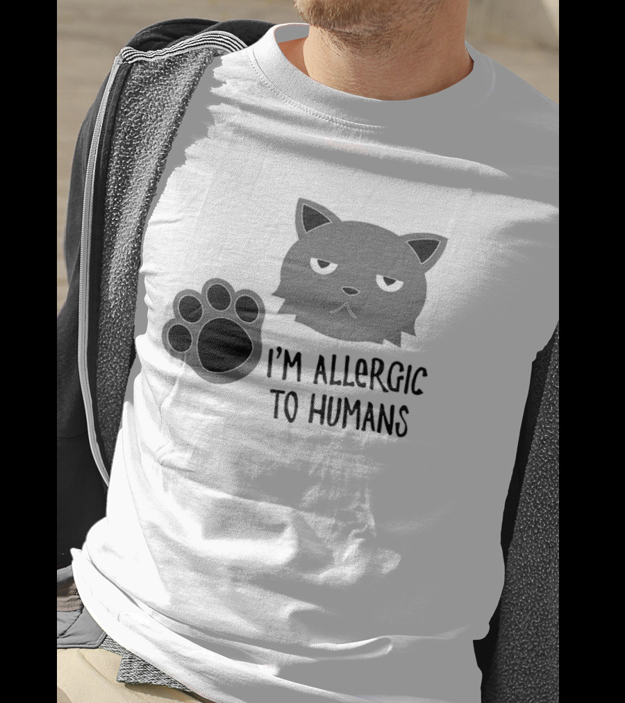 Cat I'm Allergic To Humans Shirt With Grumpy Feline Face And Paw Prints T-Shirt