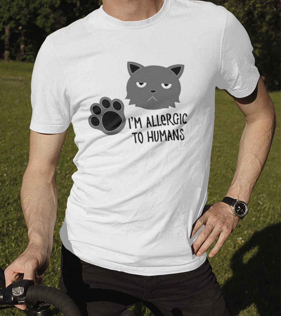 Cat I'm Allergic To Humans Shirt With Grumpy Feline Face And Paw Prints T-Shirt