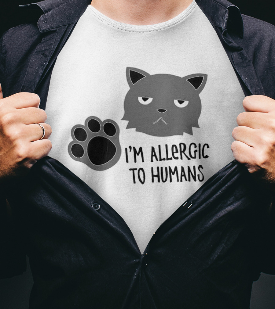 Cat I'm Allergic To Humans Shirt With Grumpy Feline Face And Paw Prints T-Shirt