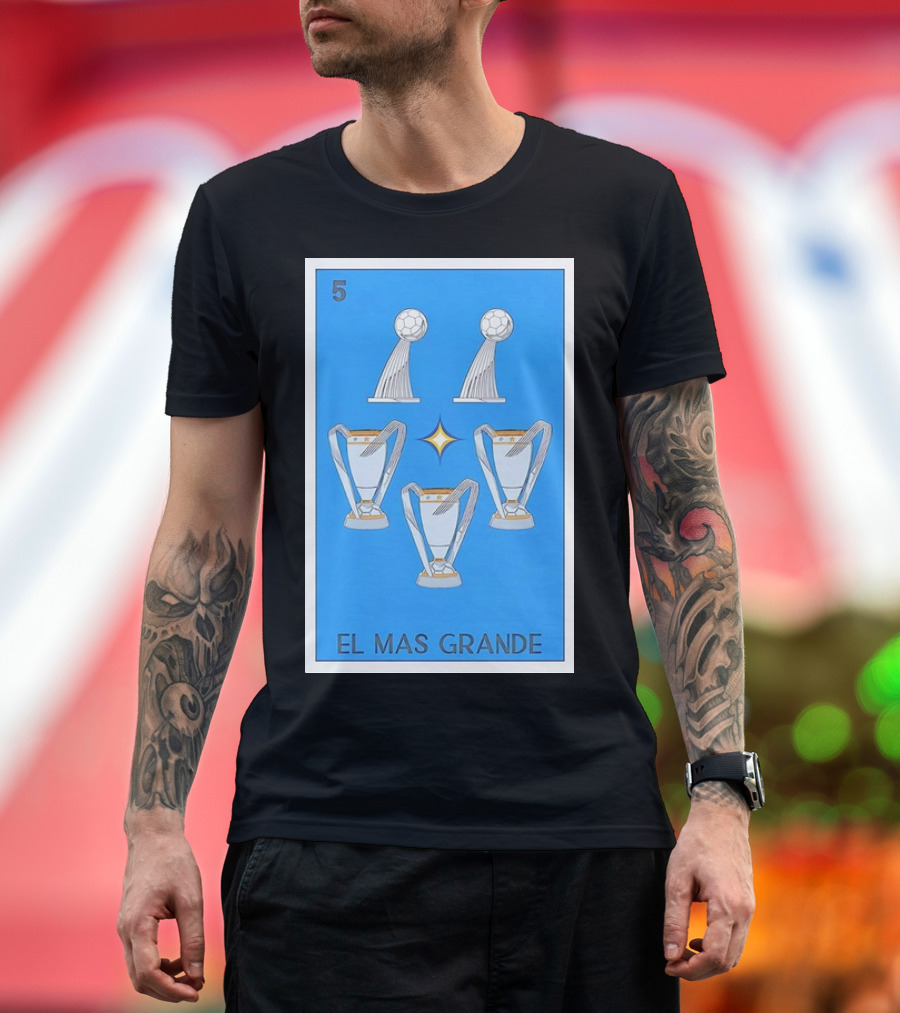 El Mas Grande Five Trophies Star Blue Background T-Shirt