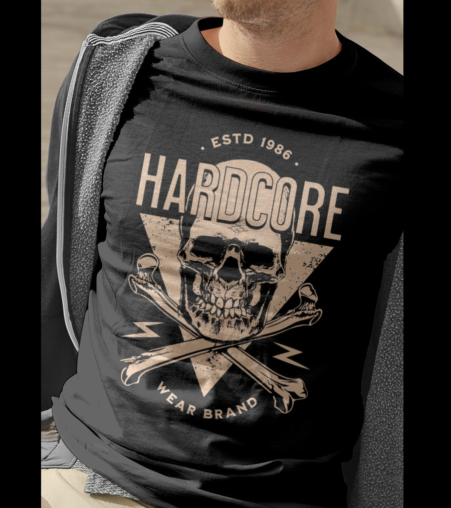 HARDCORE ESTD 1986 Skull Crossbones Wear Brand T-Shirt