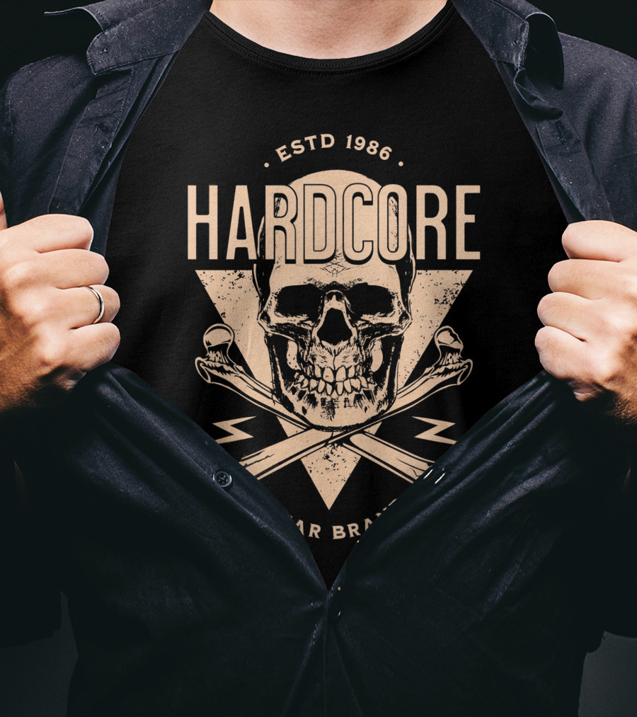 HARDCORE ESTD 1986 Skull Crossbones Wear Brand T-Shirt