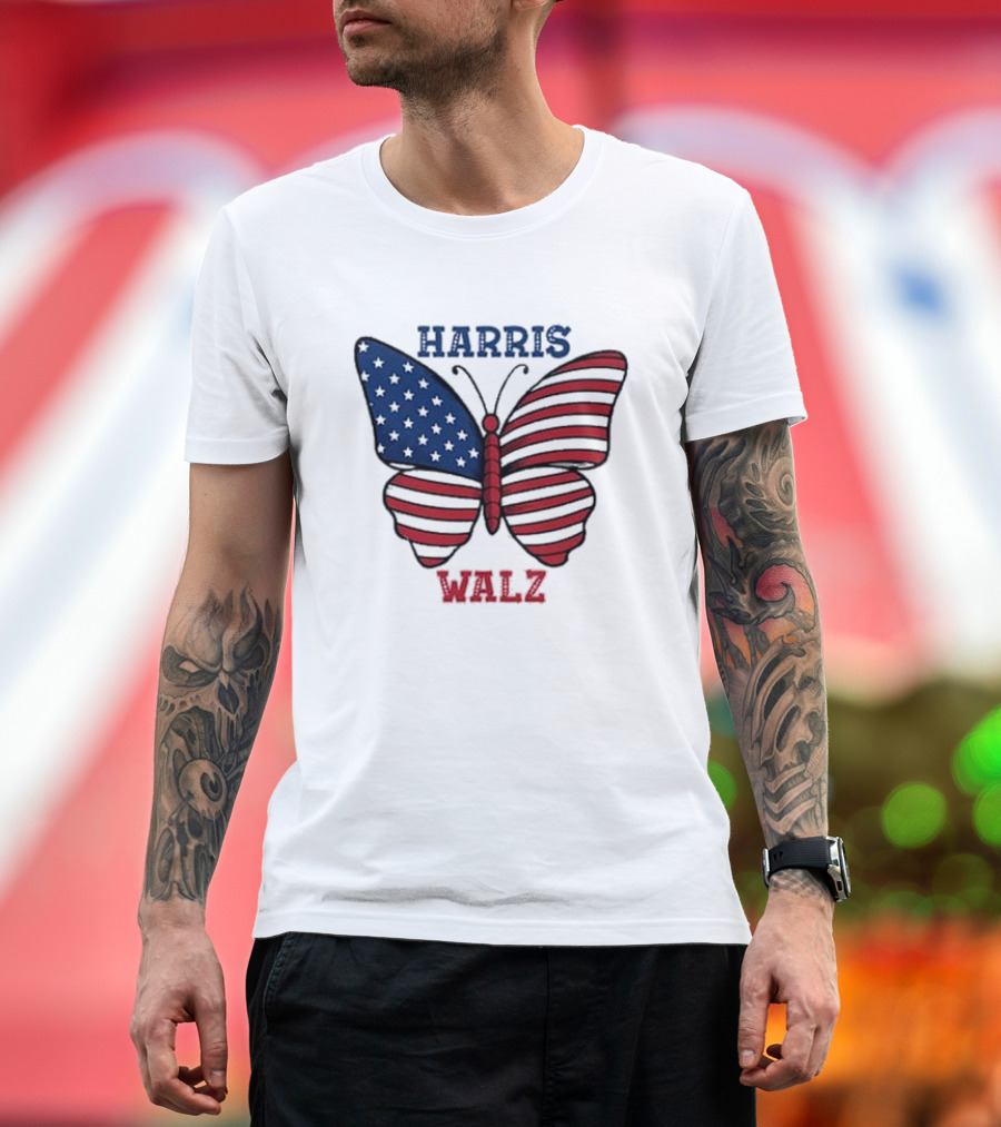 Harris Walz 2024 Patriotic Butterfly USA T-Shirt