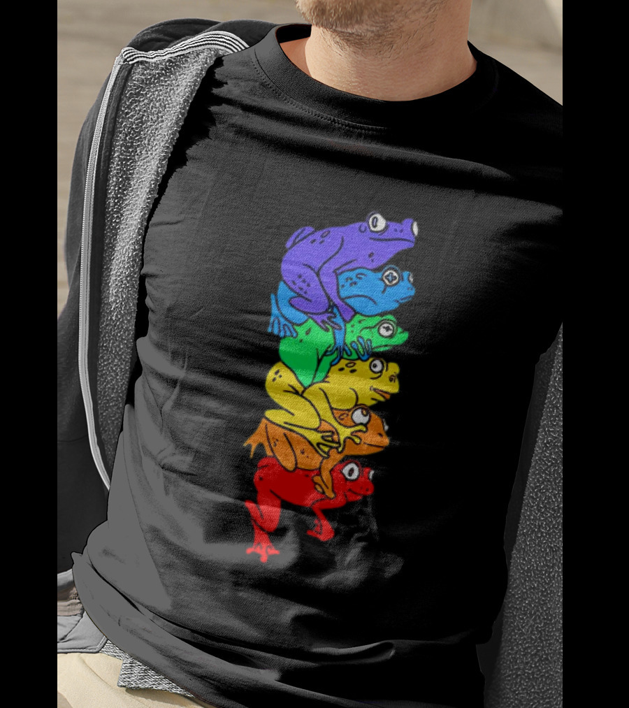 Rainbow Gay Frog Stack T-Shirt