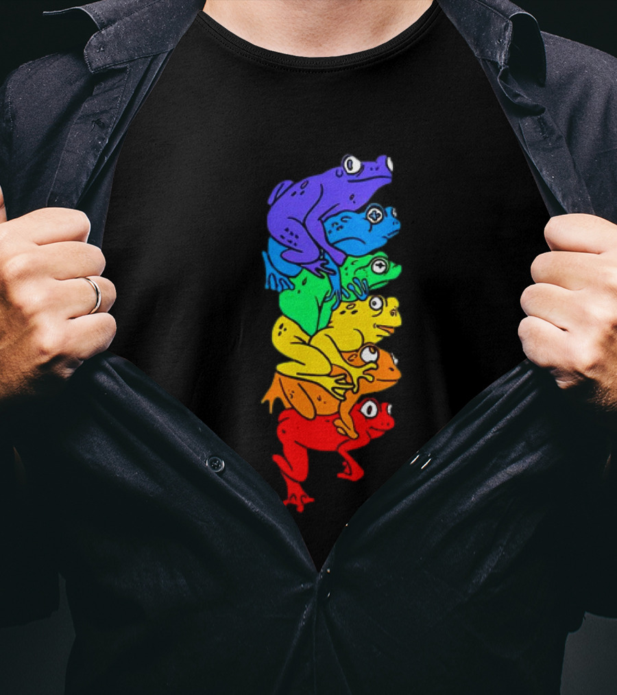 Rainbow Gay Frog Stack T-Shirt