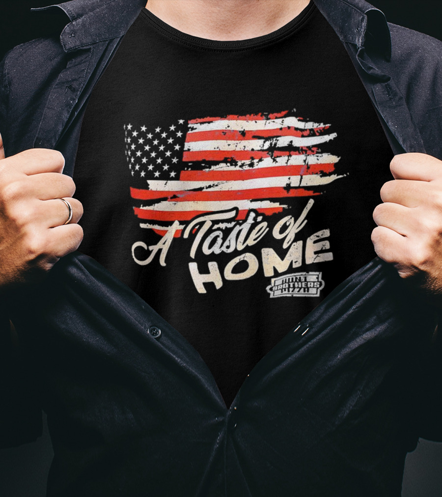 USA Flag A Taste Of Home Johnny Carino's Pizza T-Shirt