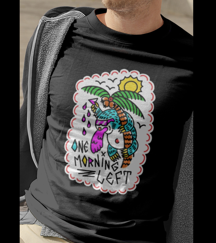 One Morning Left Palm Sloth Tropical Sunset Vibes T-Shirt