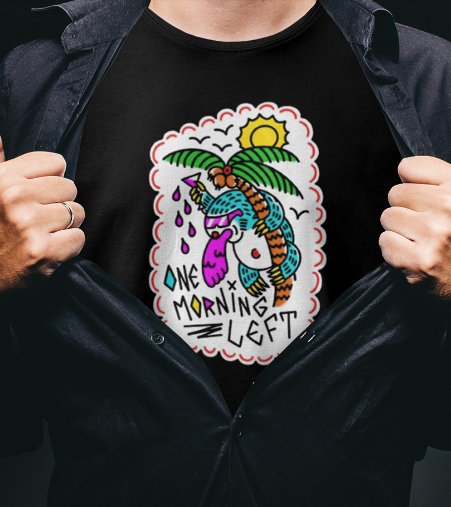 One Morning Left Palm Sloth Tropical Sunset Vibes T-Shirt