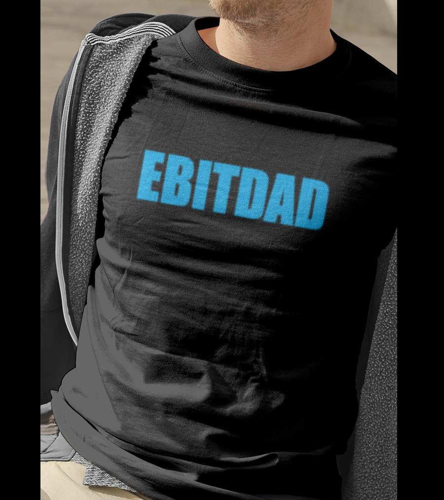 Clint Fiore Ebitdad Black Shirt With Bold Blue Text T-Shirt