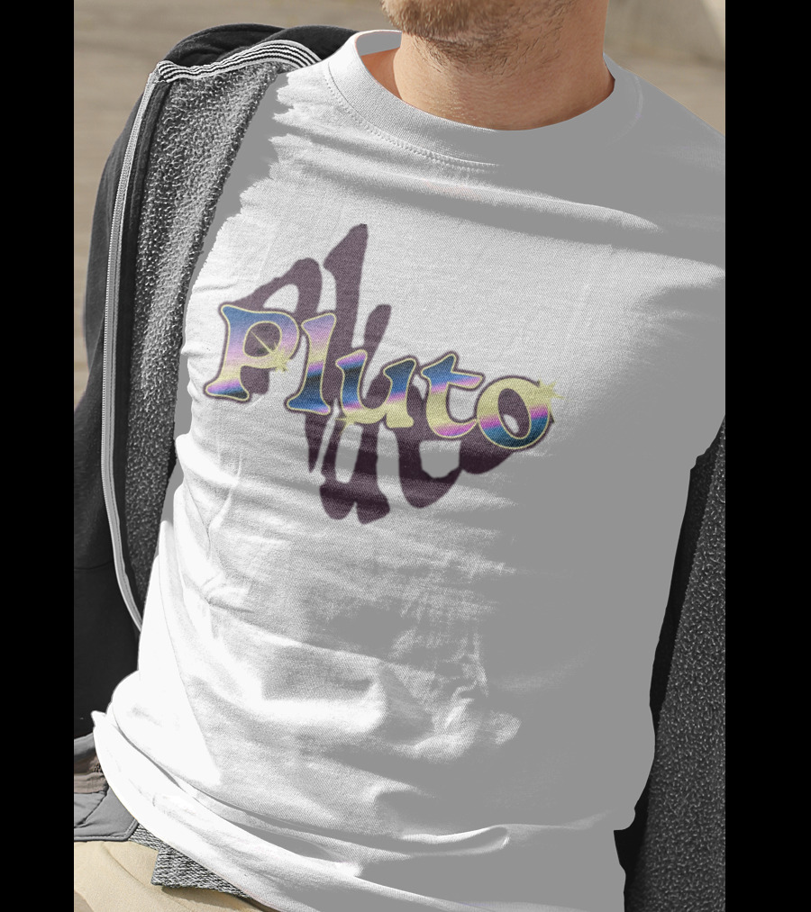 Pluto Colorful Gradient Cosmic Text With Shadow Effect T-Shirt