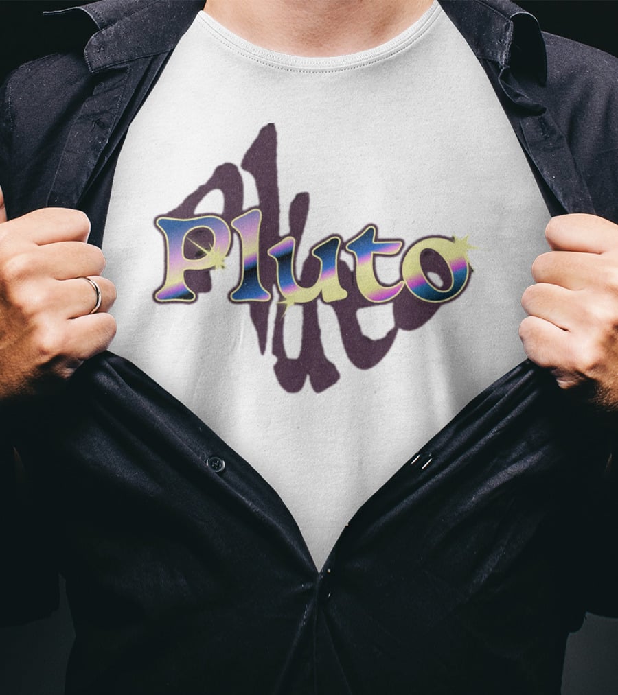 Pluto Colorful Gradient Cosmic Text With Shadow Effect T-Shirt