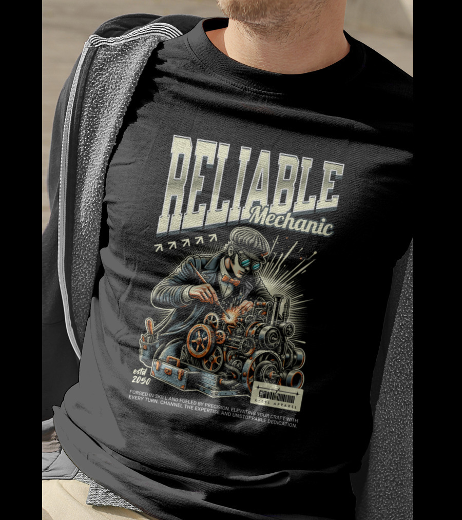 RELIABLE Mechanic Estd 2050 Skilled Precision Expertise KEITHS APPARELS T-Shirt