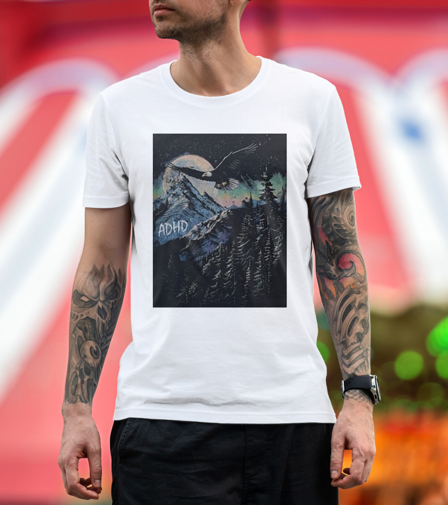 Wavey Goods ADHD Eagle Flying Over Mountains in Starry Night Sky T-Shirt