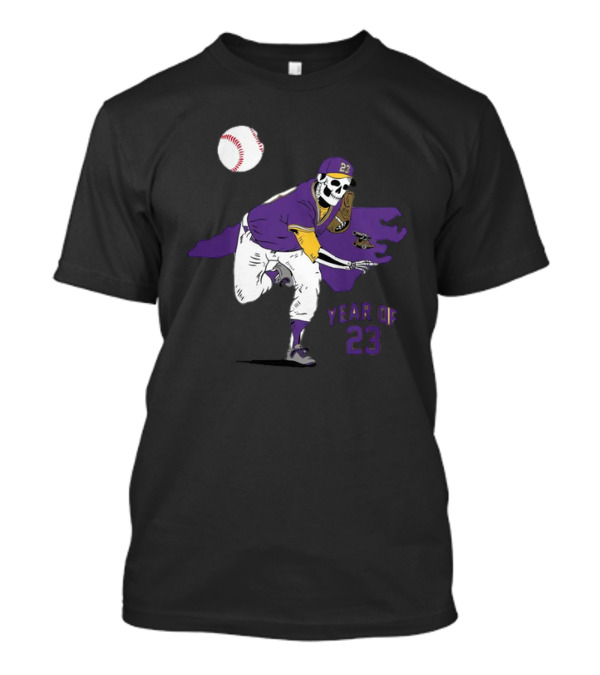 Year Of 23 Skeleton Pitcher With Baseball And North Carolina From T-Shirt