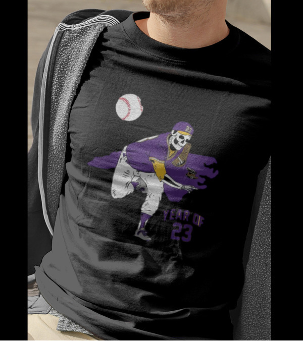 Year Of 23 Skeleton Pitcher With Baseball And North Carolina From T-Shirt