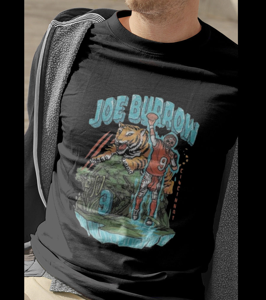 Cincinnati Bengals Joe Burrow Ice Man Tiger And Football Number 9 T-Shirt