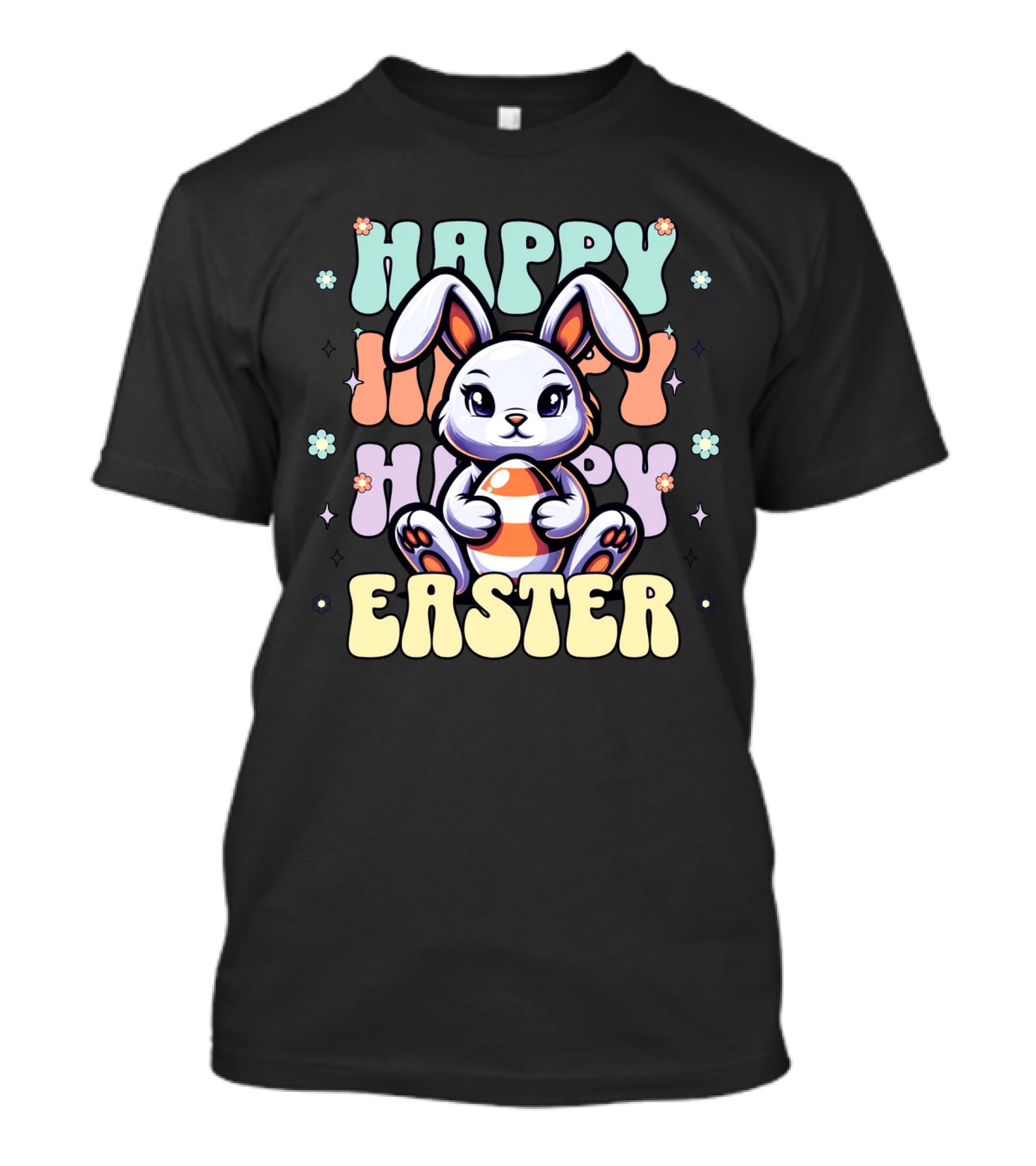 Happy Easter Bunny Holding Egg Pastel Flowers T-Shirt