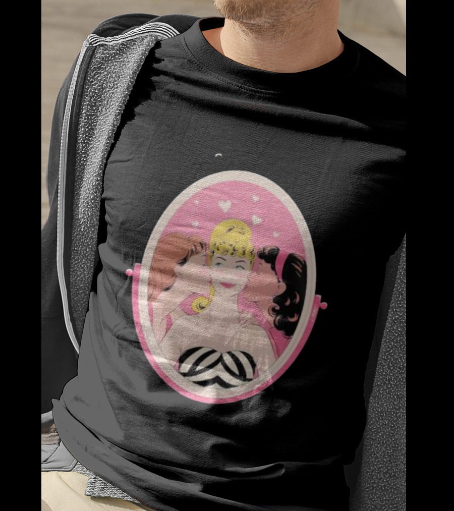 This Barbie Likes Girls Retro Pink Mirror Heart Motif T-Shirt