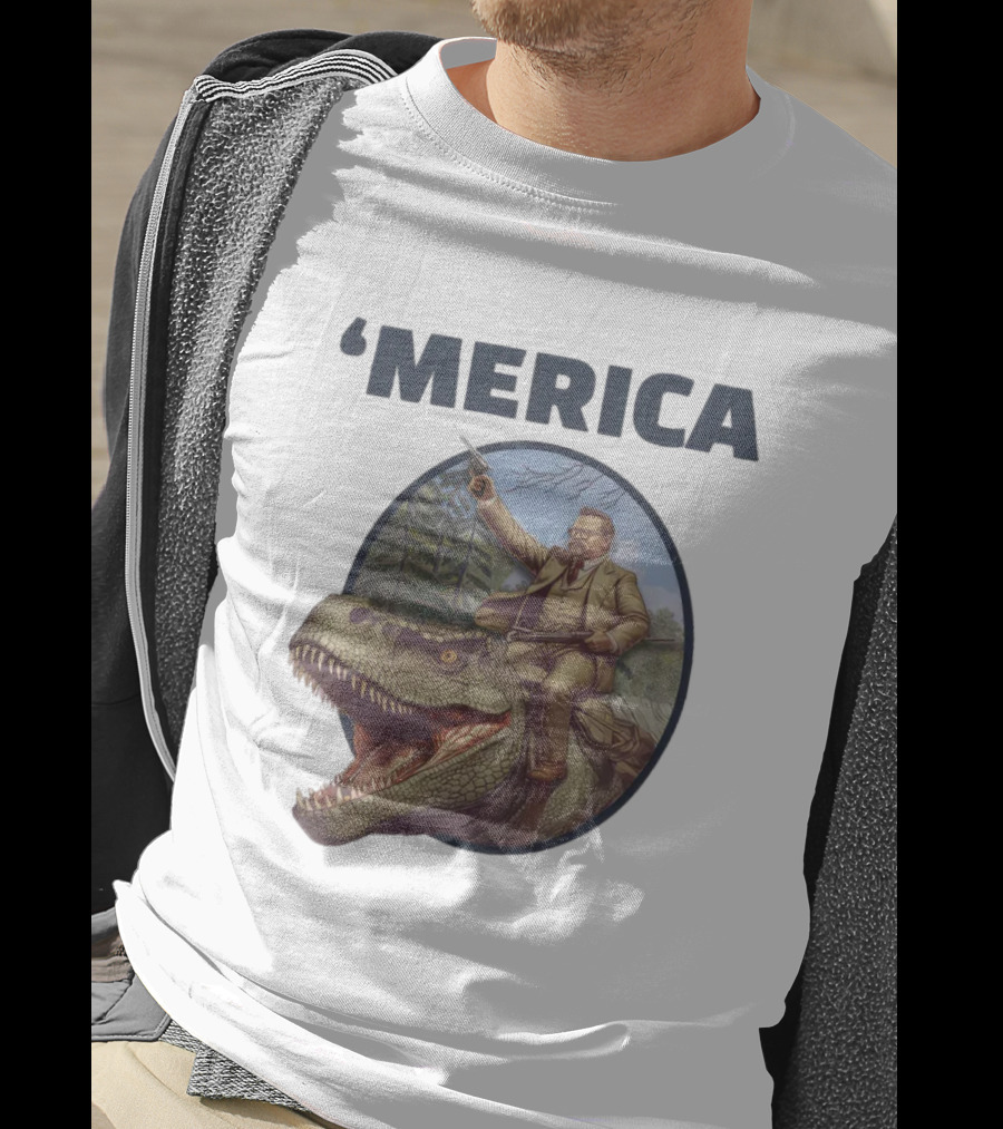 Macrodosing 'Merica Roosevelt Riding Dinosaur With Gun T-Shirt
