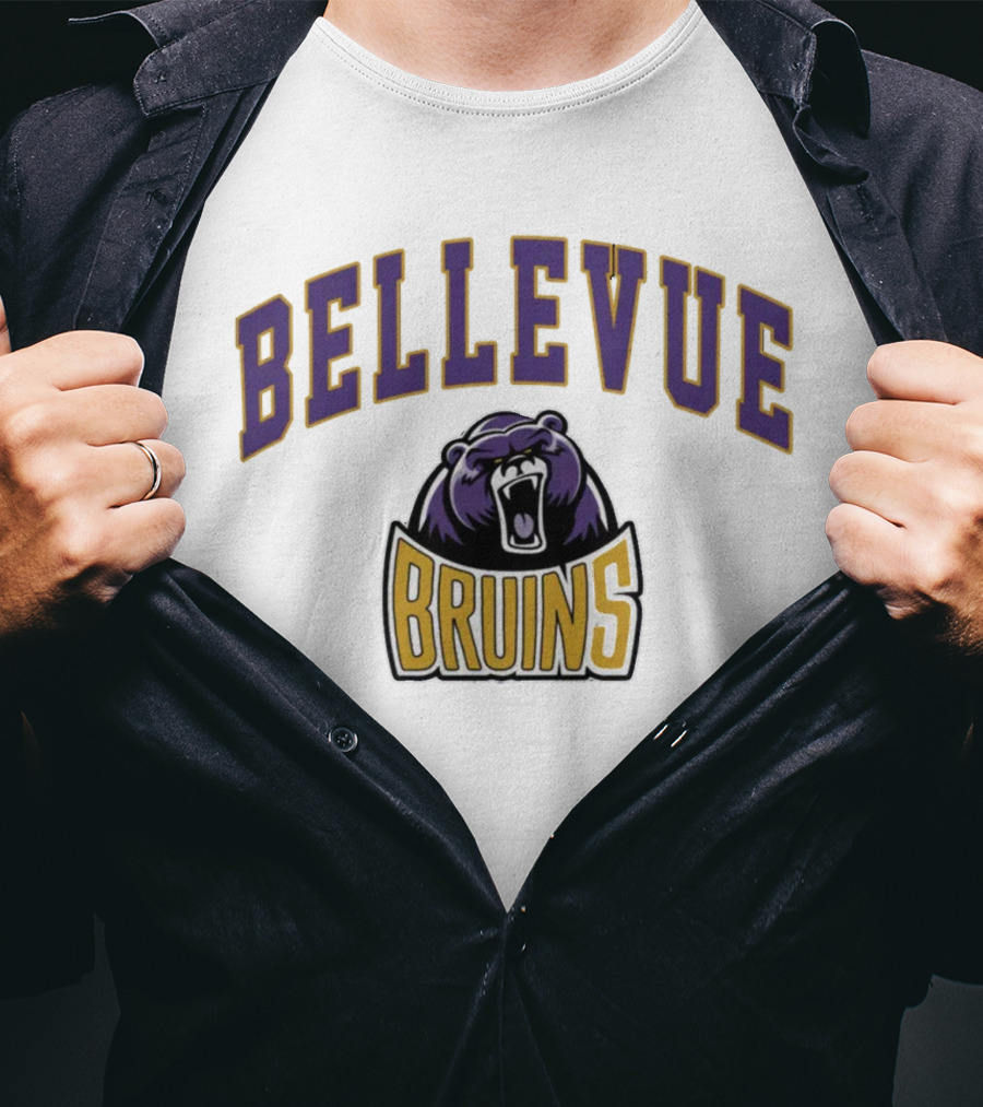 Bellevue University Bruins Roaring Bear Purple And Gold T-Shirt