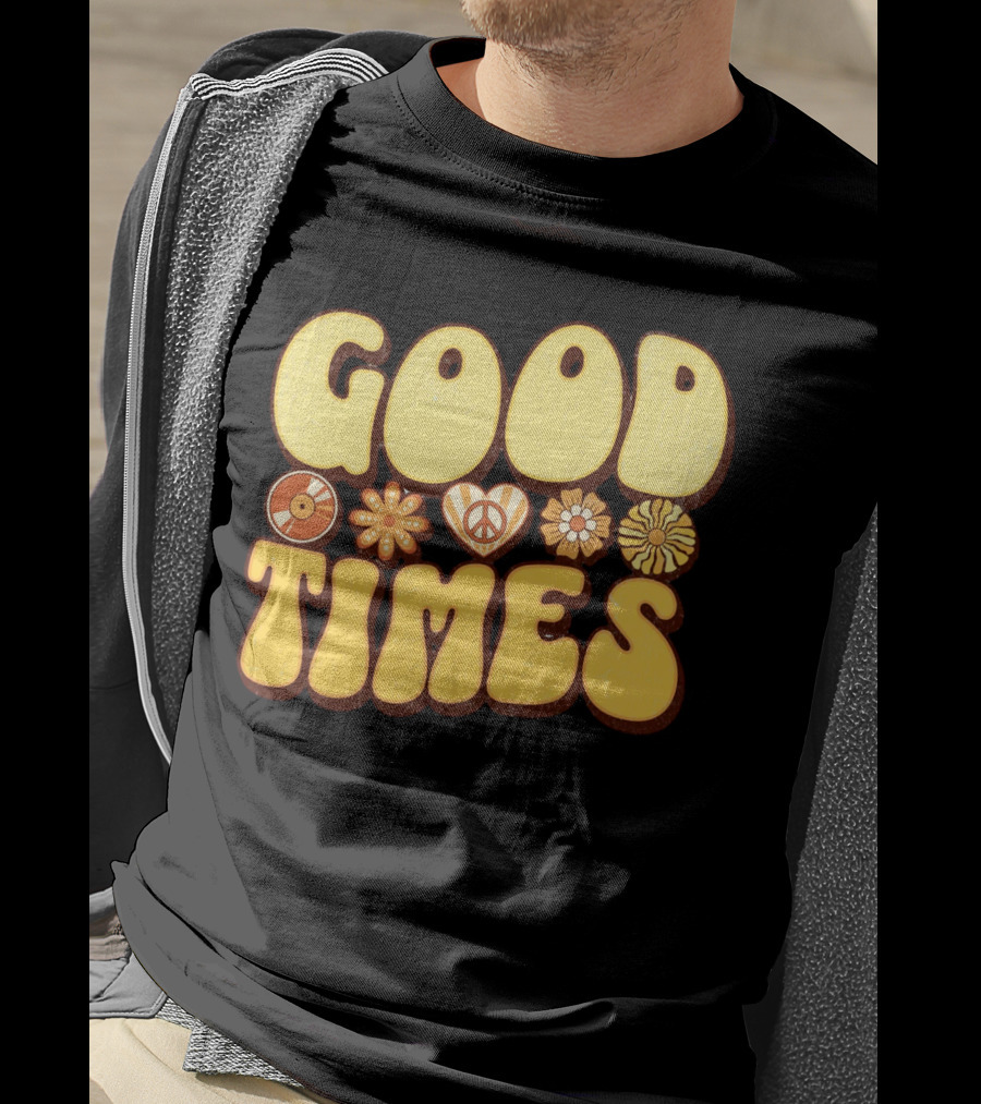 Good Times Retro Peace Flowers And Symbols T-Shirt