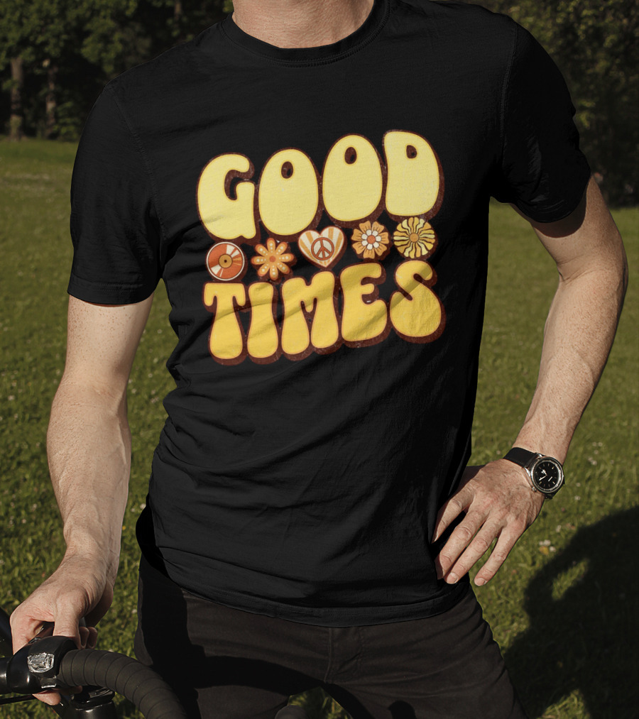 Good Times Retro Peace Flowers And Symbols T-Shirt