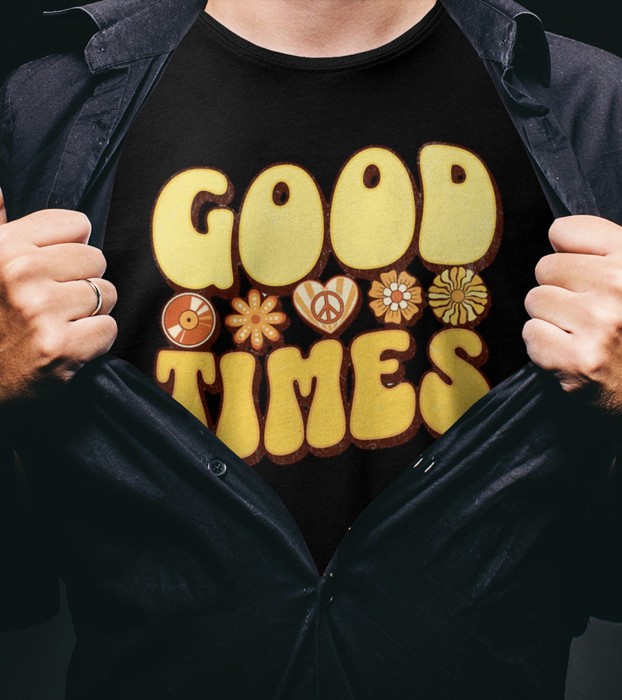 Good Times Retro Peace Flowers And Symbols T-Shirt
