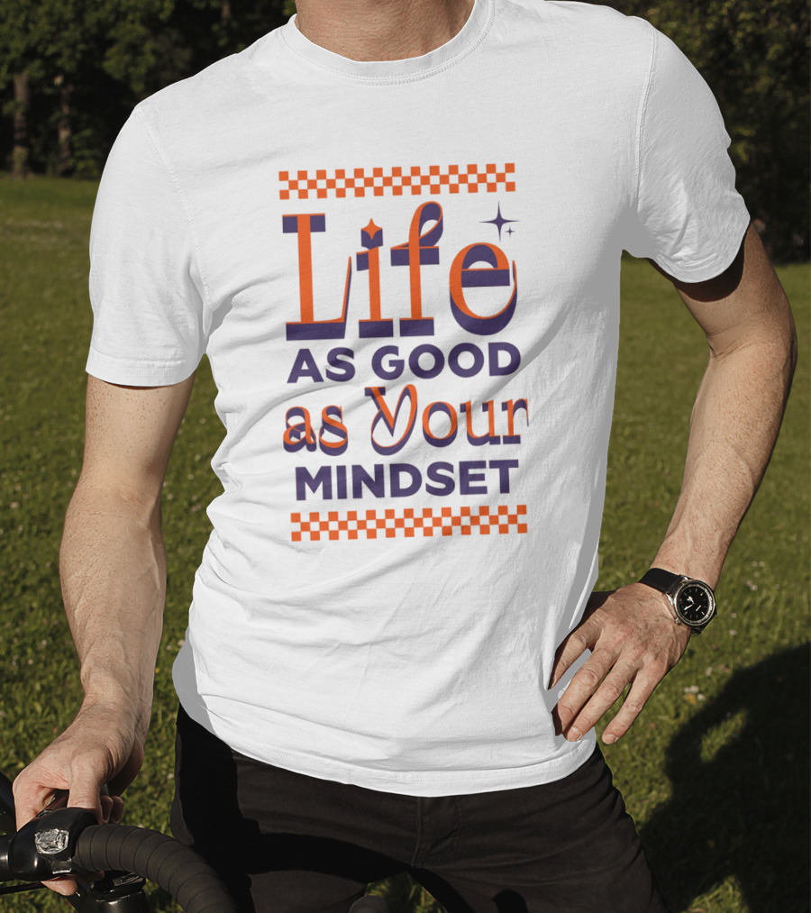 Life As Good As Your Mindset Retro Orange Purple Checkerboard T-Shirt