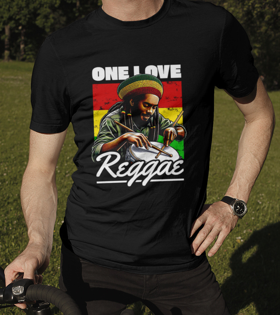 One Love Reggae Drummer With Rasta Colors T-Shirt