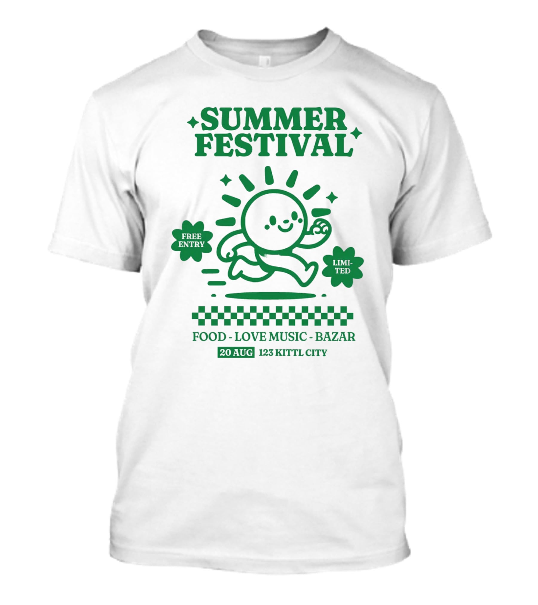 Summer Festival Free Entry Limited Food Love Music Bazar 20 Aug 123 Kittl City T-Shirt