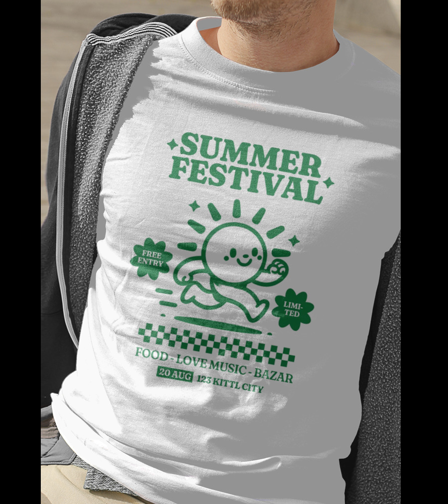 Summer Festival Free Entry Limited Food Love Music Bazar 20 Aug 123 Kittl City T-Shirt