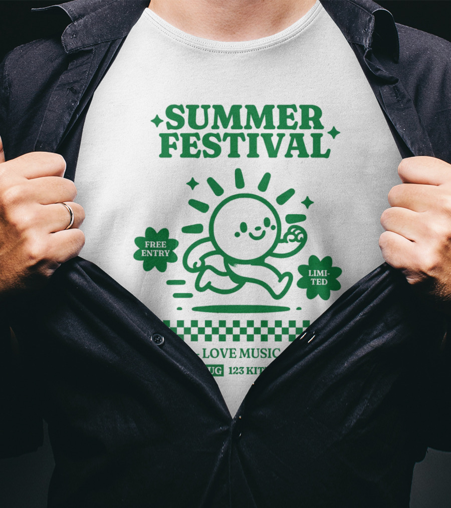 Summer Festival Free Entry Limited Food Love Music Bazar 20 Aug 123 Kittl City T-Shirt